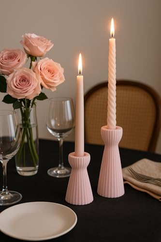 Taper Candle Holders for Candlesticks Ceramic Candle Stick Candle Holder- Set of 2 Decorative Candle Stand for Wedding Decor,Dinner Party and Table Centerpieces,Housewarming Gift Pink - Image 5