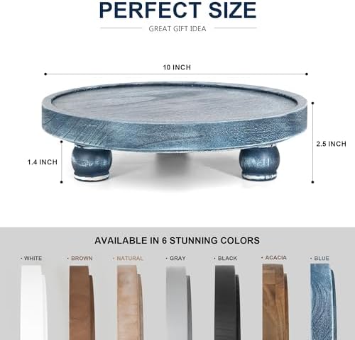 EOSAHR Round Wood Riser for Kitchen Counter, Bathroom Decorative Tray, Blue - Image 3