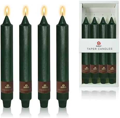 Christmas Hunter Green Candle 9 Inch Tall Smokeless Taper Candles 4 Pack Unscented Dinner Candle for Christmas Festive, Halloween Thanksgiving Day Fall Home Decor by XINAOBAOLUO