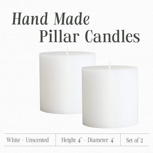 Mister Candle 4" x 4" White Pillar Candles Set of 2 – Unscented, Smokeless, Dripless Handmade Paraffin Wax Candles – Long 80 Hour Burn Time – Decorative Centerpiece & Home Decor Candle Set - Image 2