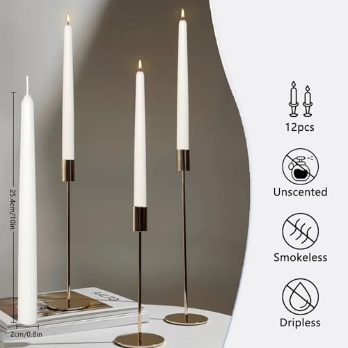 12Pack 10inch White Taper Candles-Dripless, Smokeless and Unscented-Long Burning for Home décor,Dinner Table,Halloween,Vigil,Advent - Image 2