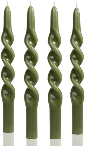 MAITREYA Olive Taper Candles Conical Stick Candles Spiral Taper Candles-Set of 4 for Decoration Weddings Party Church-Unscented Dripless Candles,10inch(C-Olive) by MAITREYA