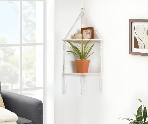Artilady Corner Shelf Macrame Wall Hanging, Boho Wood Storage Wall Decor - Image 4