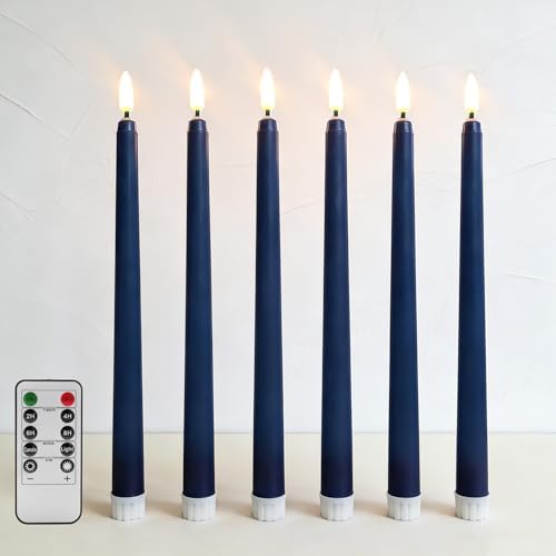 Navy Blue Flameless Taper Candles LED Candlesticks with Remote Set of 6 by Ni-JASW