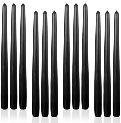 Black Tall Taper Candles 12 inch Unscented Smokeless Long Tall Tapered Candle for Candlesticks Sticks Wedding Advent Home Decor Dinner Christmas，Set of 12 by LPUSA