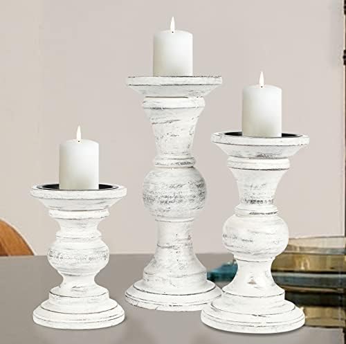 Homebia Design Antique White Wooden Candle Holder Set of 3 –10, 8, 6 Inch - Image 3