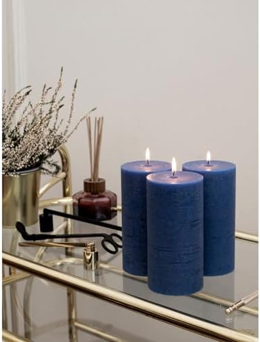 CANDWAX Large Pillar Candles 3x6 Inch – Set of 3 Unscented Dripless Dark Blue Candles, Rustic Finish for Weddings, Home Interior, Centerpieces - Image 5