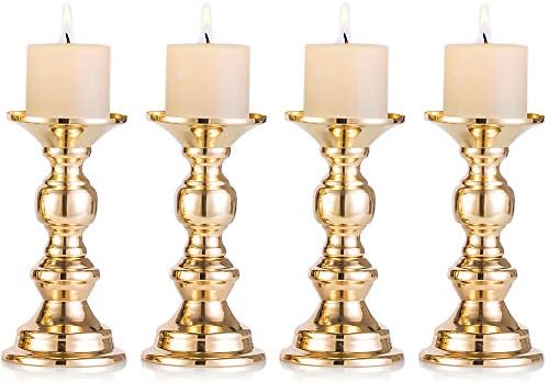 NUPTIO Gold Metal Pillar Stands: Wedding Centerpieces for 2 inches Candles by Nuptio