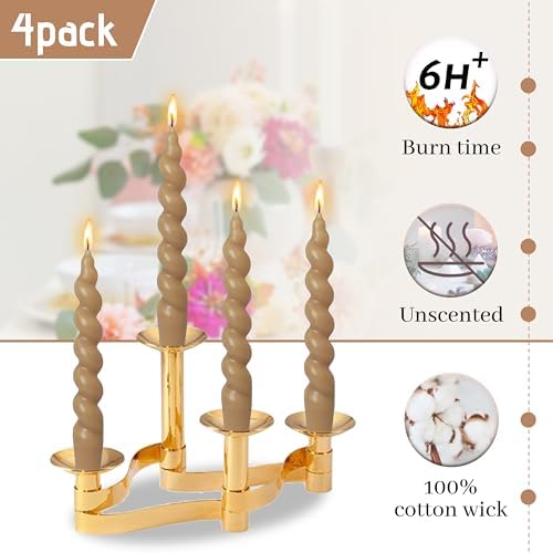 Tan Beige Spiral Taper Candles 7.5 Inch Short Candlesticks Smokeless Twisted Candles Unscented Candle Sticks Handmade 4 PCS for Romantic Gifts Christmas Dinner Decor - Image 4