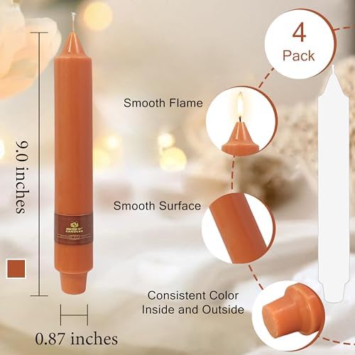 Earth Tone Chunky Taper Candle 9 inch Tall Tapered Candle Pumpkin Unscented Smokeless Long-Lasting Burn Thick Tapered Candle for Fall Harvest Halloween Thanksgiving Dinners Parties and Home Décor - Image 3