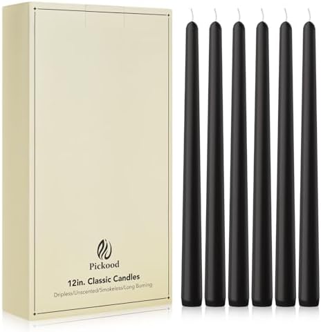 New Burning Formula Unscented Dripless 12-Inch Taper Candles Set of 12 - Black, for Wedding, Dinner - Smokeless, Long Burning - Hand Poured, Colored Tall Candlesticks - Negro by Unknown