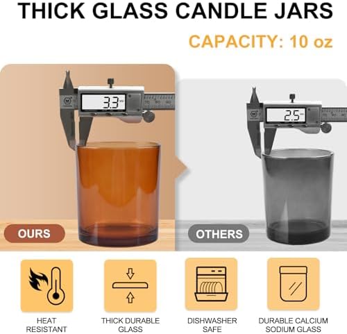SHOWIN 10 OZ Thick Candle Jars for Making Candles 15 Pcs, Empty Jars with Wood Lids for Candle Making, Sample Container, Clear Brown - Image 2