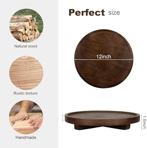 Round Decorative Tray Farmhouse Kitchen Decor Soap Dish, 12" Walnut - Image 4