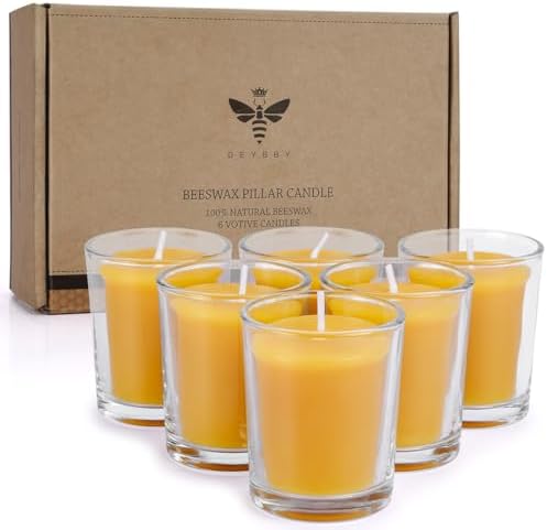 DEYBBY Yellow Beeswax Votive Candles in Glass Jar-6 Pack by DEYBBY