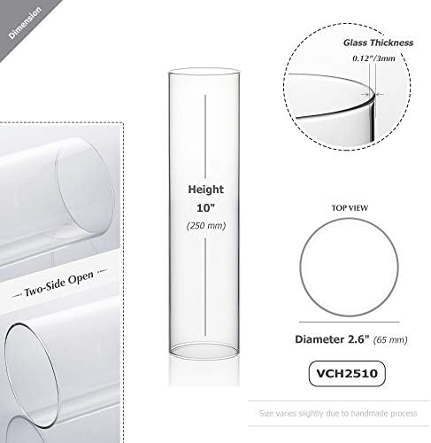 WGVI Hurricane Candle Holder Sleeve, Wide 2.5", Height 10", Clear Glass Cylinder Candleholder, Chimney Tube, Open Ended Candle Shade, 1 Piece - Image 2