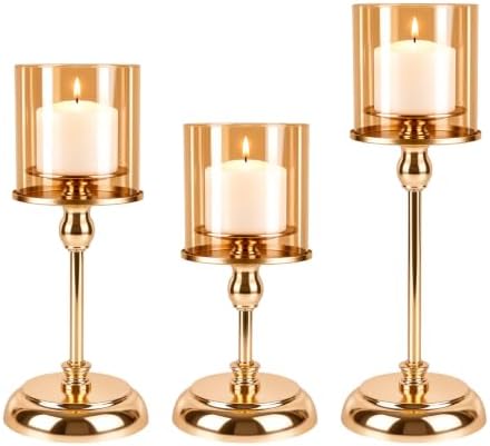 Gold Candle Holders Set of 3, Tall Candlestick Holders by Home