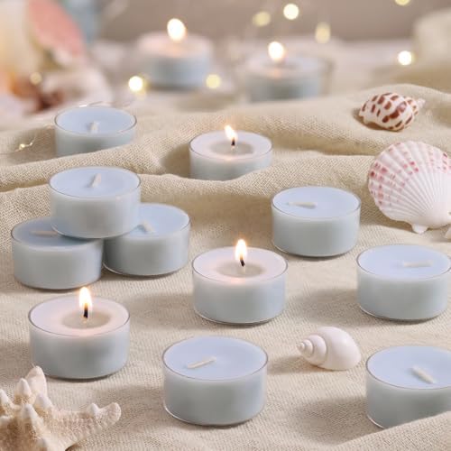 Ocean Memory Scented Tea Lights Candles – Soft Blue – 6 Hour Burn – 100% Palm Wax – Scented Tealight Candles for Holiday Relaxation, Winter Gatherings – 16 Pack Scent Votive Candle by LAMORGIFT