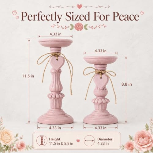 Shabby Chic & Vintage Farmhouse Wood Candle Holders - 2Pcs - Image 4