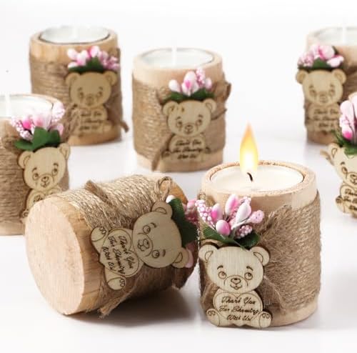 Treela 12 Pcs Wooden Tealight Candle Holders Baby Shower Party Favors for Guests Gender Reveal Bridal Shower Baptism Christening Thank You Gifts Decorative for Table Centerpiece(Light Pink) - Image 2