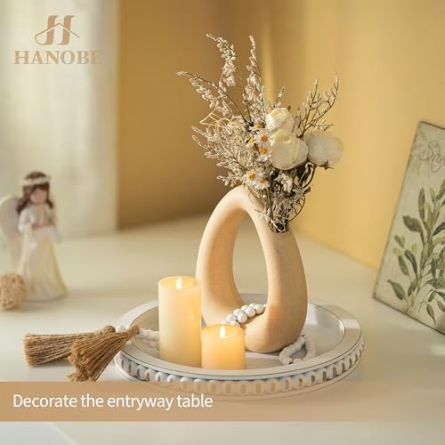 Hanobe Round Trays Home Decor, Wood Candle Holder Tray for Coffee Table 12" - Image 6
