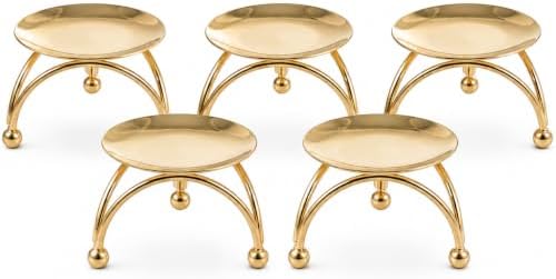 Cabilock 5Pcs Gold Candle Holders, 3In Metal Retro Candlestick Holders Set, Nordic Geometric Taper Pillar Candle Stand for Tabletop Centerpiece Decor, Wedding, Party, Mantle & Holiday Events by cabilock