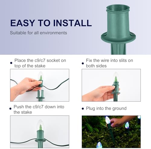 25 Pack 6 Inch Christmas Light Stakes for C7 C9 String Lights, Green - Image 5