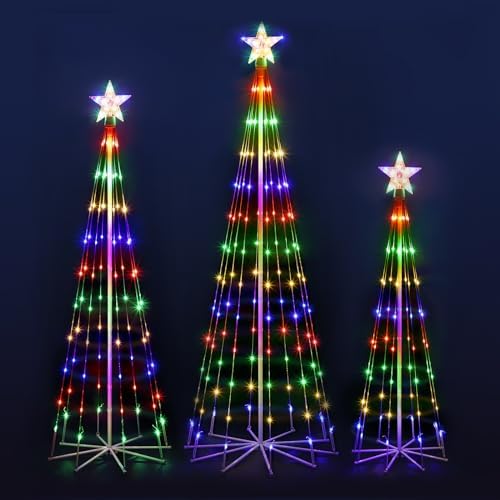 3 Pack LED Outdoor Christmas Tree Light Show Lighted Decorations, 4 Colors, 4ft 5ft 6ft by OUSHENG