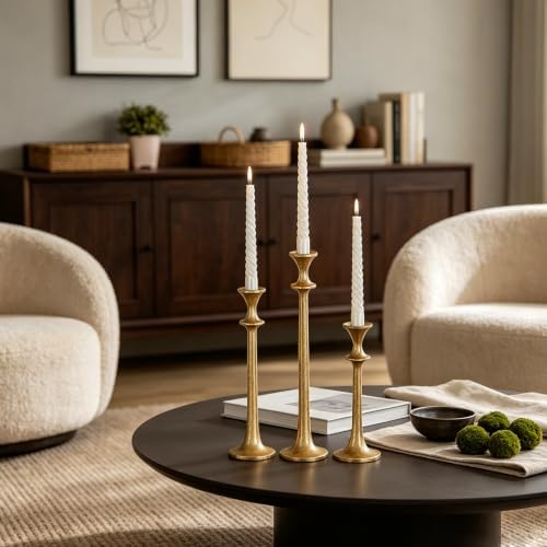 Gold Taper Candle Holders Set of 3, Heavy Candlestick Holders Decorative Candle Stand for Table Centerpiece, Cast Iron Candle Stick Holder Decor - Image 6