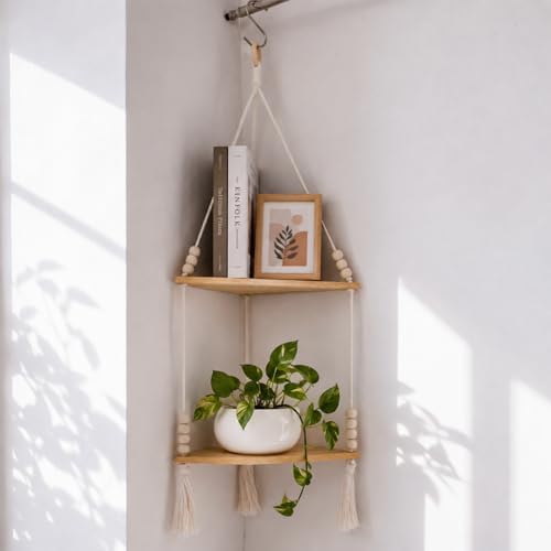 Artilady Macrame Wall Hanging Corner Shelf, Adjust Boho Storage Wall Decor by Artilady