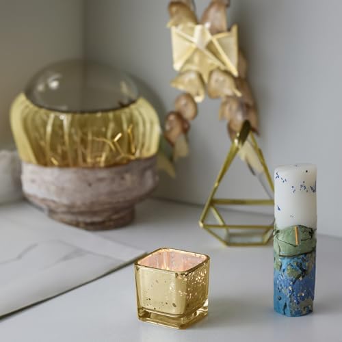 WGV 2 Inch Gold Speckle Square Cube Glass Votive Candle Holder, Small Tiny Mercury Tea Light 2x2”, 1 Pc - Image 4