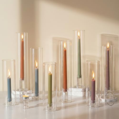Glasseam Hurricane Candlestick Holders: 12 Pcs Glass Taper with Cylinder by Glasseam