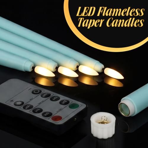 Rossesay 16 Pcs Teal Flameless Taper Candle with Remote Timer - Image 5