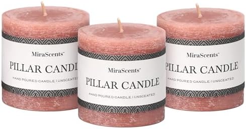 3x3 Inch Brown Pillar Candles Set of 3 - Unscented Candles, Long Clean Burning, Large Big Candle, Smokeless Dripless Pillar Candle for Dinner Table, Wedding, Home, Bathroom, Rustic Decor by MiraScents