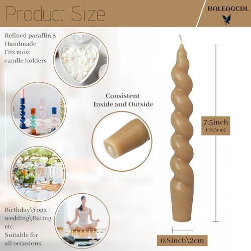 Tan Beige Spiral Taper Candles 7.5 Inch Short Candlesticks Smokeless Twisted Candles Unscented Candle Sticks Handmade 4 PCS for Romantic Gifts Christmas Dinner Decor - Image 3