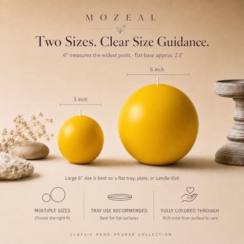 MOZEAL Hand-Poured, 3 Inch Yellow Round Ball Candles - Elegant Yellow Round Pillar Candles Set of 3, Dripless, Unscented, Smokeless, Ideal for Spring and Summer Parties. - Image 2