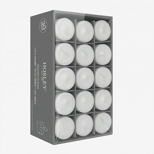 Hosley Set of 30 Unscented White Votive Candles – Bulk Pack, Clean-Burning, Long-Lasting 10-12 Hour Burn Time – Ideal for Weddings, Home Décor, Spa, and Events by HOSLEY