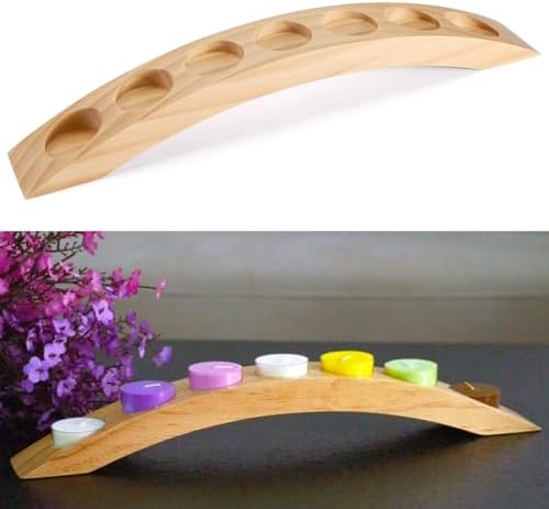 Wooden Bridge Tea Light Holder, 7-Hole Narrow Candle Holder, Nature Color by TELOSMA