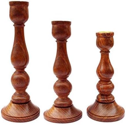 Wooden Candle Holder Set of 3 Pcs - Living Room Decor for Elegant Home Ambiance - Handcrafted Rustic Candle Holders for Holiday Table Centerpiece and Sister Gifts Ideas (Piller) - Image 2