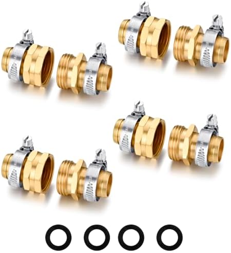 Garden Hose Repair Connector with Clamps Hose End Repair Kit,3/4" Barb Garden Hose Fittings Male and Female brass garden hose ends (3/4"Barb-4 Set) by SIGURANTA