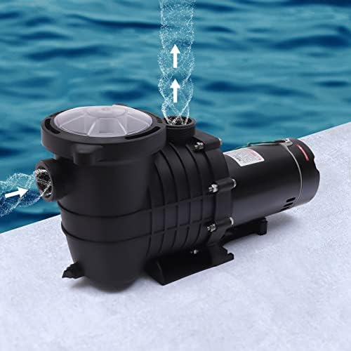 1.5 HP In Ground Swimming Pool Pump 110V Self Priming | Powerful Self Priming Pool Pumps 100 GPM, High-Efficiency Motor Iron Shell & PP Body, 1/2" NPT Unions & On/Off Power Switch