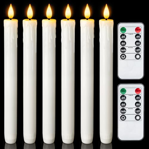 Homemory Real Wax LED Flameless Taper Candles with Timer, Dripless Fake Candlesticks with 3D Flickering Flame, 9.6 Inches White Window Candle for Fireplace Christmas Halloween by Homemory