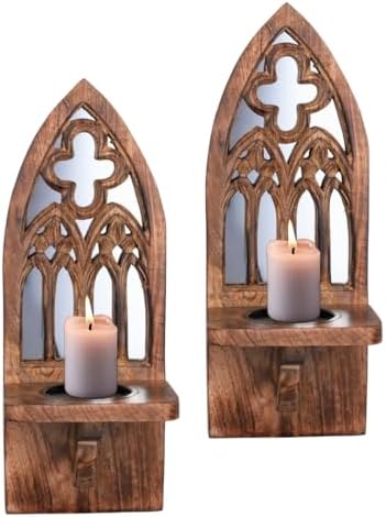 Wall Candle Sconces Set of 2, 16 Inch, Natural Burnt by HomebiaDesigns
