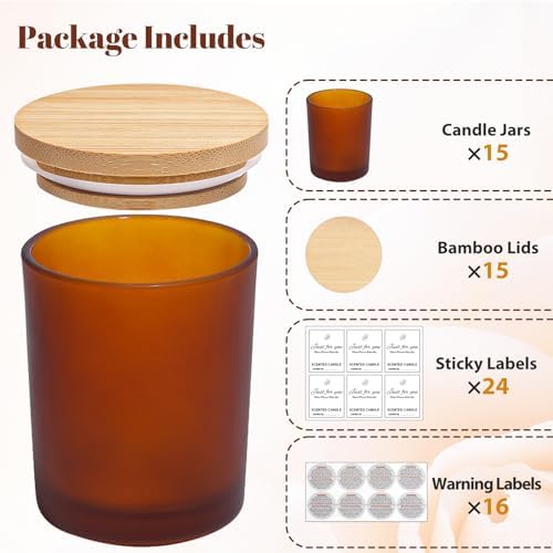 CONNOO 15-Pack 7oz Fall Amber Candle Jars with Bamboo Lids - Image 3