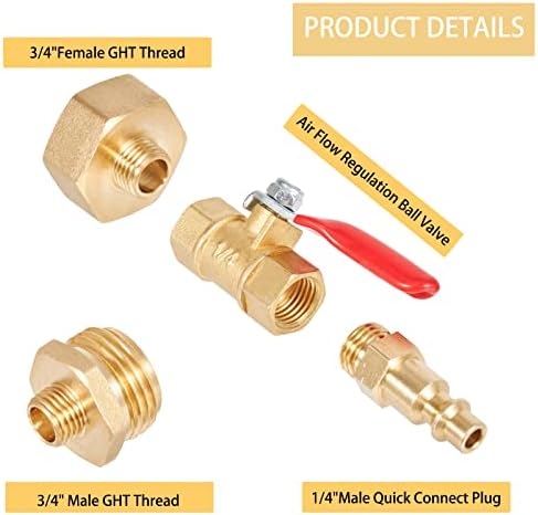 Winterize Blowout Adapter,1/4 Inch Male Quick Connecting Plug and 3/4 Inch GHT Hose Thread.with Ball Valve and Teflon Tape for Blow Out Water to Winterize Sprinkler Systems (Couple) - Image 3