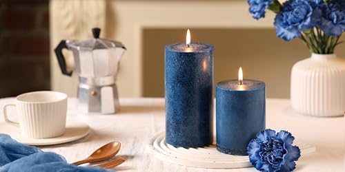 3x6 Inch Navy Blue Pillar Candles Set of 3,Unscented Large Pillar Candle - Image 6