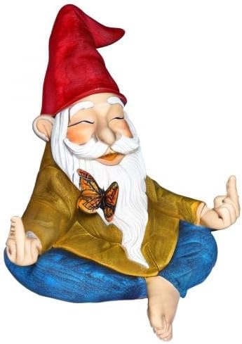 Mood Lab Zen Garden Gnome - Relaxed Yoga Gnome with Middle Finger - 9.25 Inch Tall Outdoor or Indoor Decor