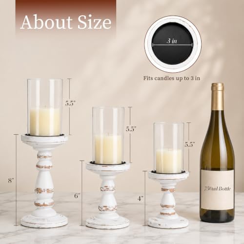 Candeldo White Wooden Hurricane Candle Holders for Pillar, Farmhouse Decor - Image 3