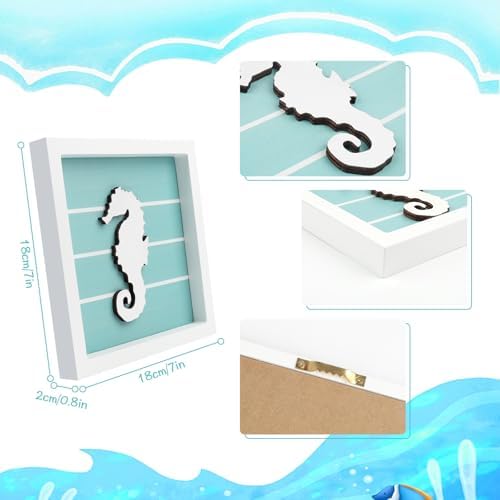 DETENE 4Pcs 3D Nautical Wall Art, Starfish Seashell Framed Bathroom Decor - Image 2