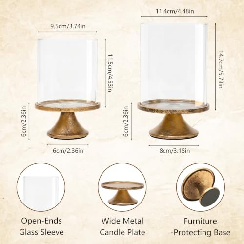 2 Pcs Hurricane Glass Candle Holders Set with Glass Dome & Metal Base - Image 2