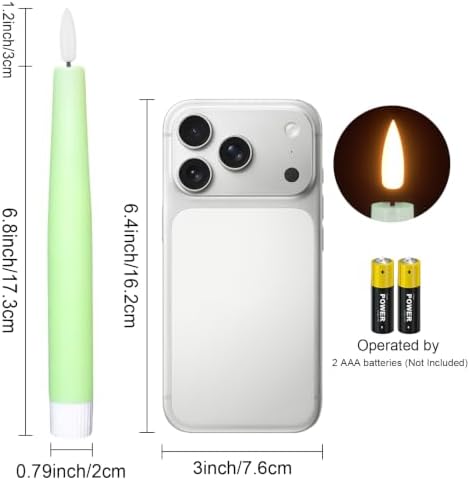Flameless Taper LED Candles Battery Operated with Remote Timer, Green - Image 2